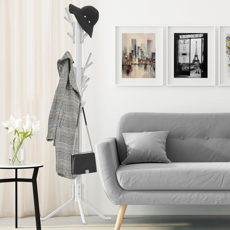 Simple Houseware Standing Coat and Hat Hanger Organizer Tree Shaped Rack for Entryway, Bedroom, and Hallway, 18 Hooks, White - Image 1